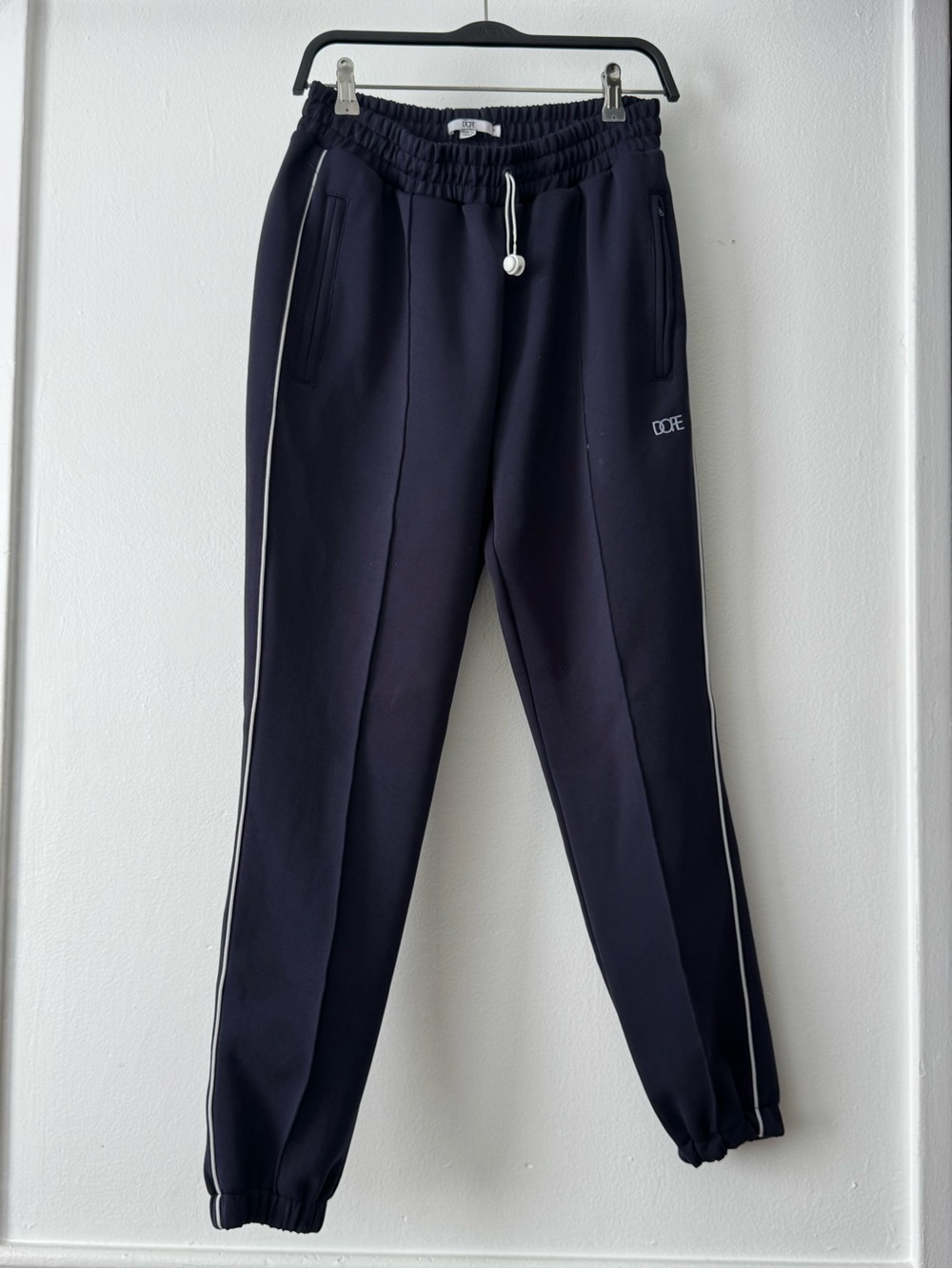 DOPE Navy Joggers with White Side Piping